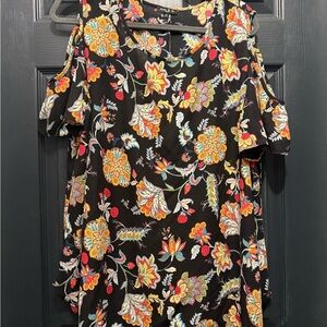 Sami & Jo Black Floral Cold Shoulder Blouse